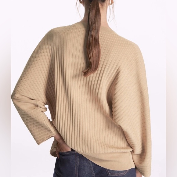 Nwt COS Wide Ribbed V Neck Cardigan Khaki - Picture 10 of 11